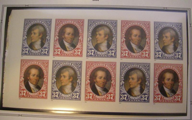 Scott 3856b, 37c Lewis & Clark, Pane of 10, Backing #1, Jefferson picture