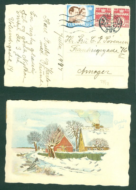 Denmark. Christmas Card 1947 With Seal + 2x5 Ore. Copenh. Farm Vinter. 24 Dec.