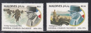 Maldive Islands #  1614 & 1618, D-Day, Charles Degaulle, NH, 1/3 Cat.