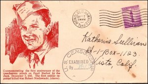 7 Dec 1942 WWII Patriotic Cover 1st Anniversary Of Pearl Harbor Atk Sherman 1630