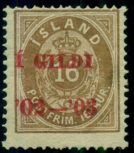 ICELAND #(46A) 16aur brown I GILDI, p. 14 x 13 ½, LH, w/RED Ovpt, Gronlund cert