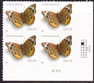 SCOTT  4001  BUTTERFLY  24¢  PLATE BLOCK  MNH  SHERWOOD STAMP