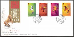 HONG KONG SC#956-959 Year of the Horse (2002) FDC