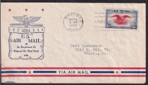 1938 Airmail 20th anniversary Dayton Ohio Sc C23-19 Fidelity cachet repaired (J5