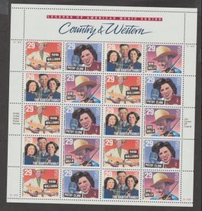 U.S. Scott #2771-2774 Country Western - American Music Stamps - Mint NH Sheet