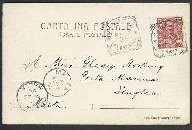 MALTA 1905 postcard ex Italy, Malta & cospicua arrival pmks................61001