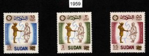 SUDAN Scott 124-126 MH* Soldier Farmer Map of Nile set 1959