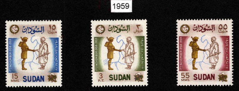 SUDAN Scott 124-126 MH* Soldier Farmer Map of Nile set 1959