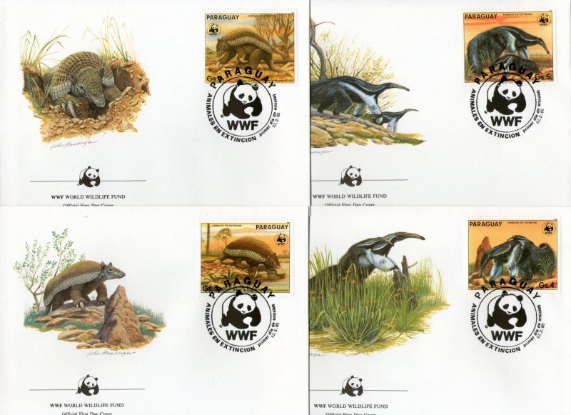 Paraguay 1985 WWF Giant Anteater Armadillo Wildlife Animal Sc 2139 Fauna FDCs 23