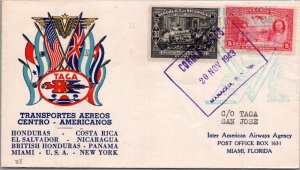 NICARAGUA 1943 POSTAL CACHET TACA FIRST FLIGHT AIRMAIL COVER ADDR SAN JOSE