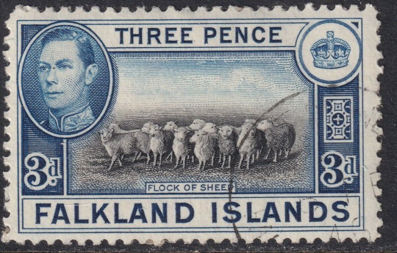 Sc# 87A Falkland Islands 1941 KGVI used 3 pence issue CV: $8.50