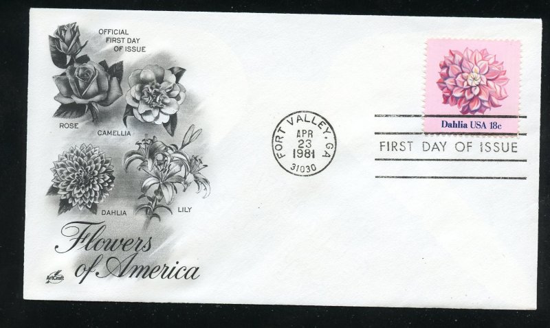 US 1878 Flower Issue - Dahlia UA ArtCraft cachet FDC