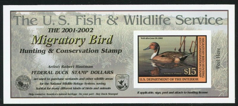 RW68A  Northern Pintail Federal Duck Stamp 15.00 Self Adhesive MNH Single Pane 