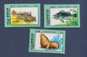 NORTH KOREA - Scott 1889-1891 - MNY - Fish, Sea Lion - 1979