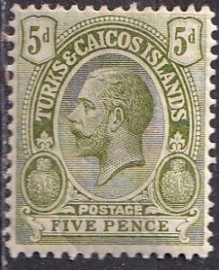 Turks & Caicos 31 (mhr, toning) 5p Edward VII, ol grn (1916)