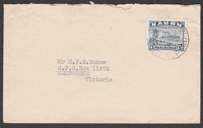 NAURU 1947 commercial cover to Australia with 2½d freighter.................N133