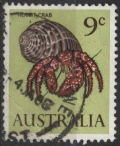 Australia 404 (used, creased) 9c hermit crab (1966)