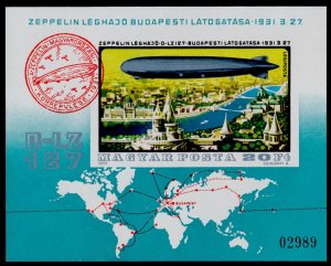 Hungary C392 imperf MNH Airship, Graff Zeppelin, Architecture