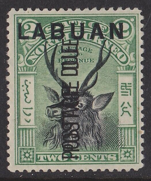 Labuan : 1901 postage Due Stag 2c ERROR opt DOUBLE . SG D1a cat £350 .