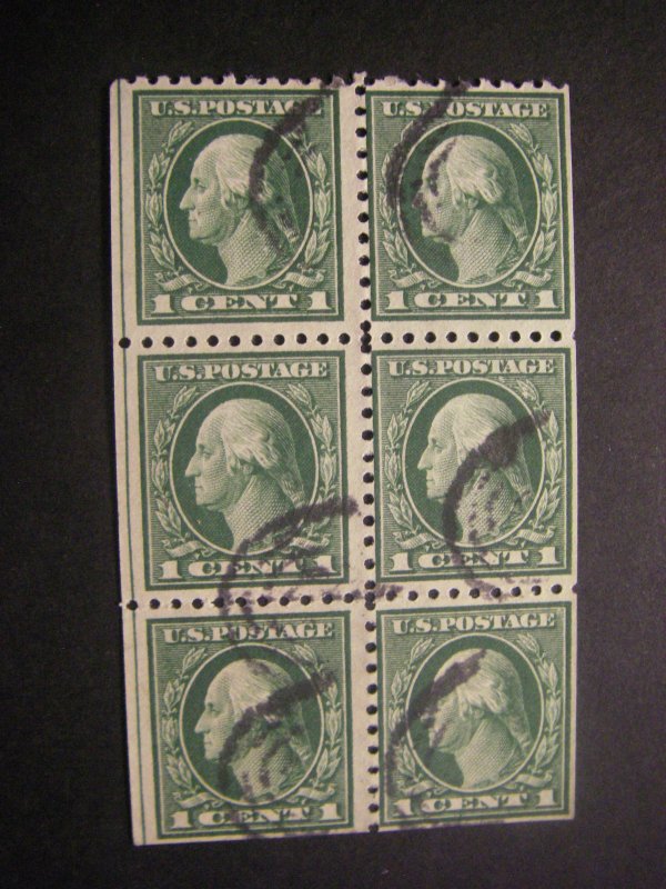 Scott 424d, 1c Washington, pane of 6, no tab, USED Early Booklet Beauty, Pos I
