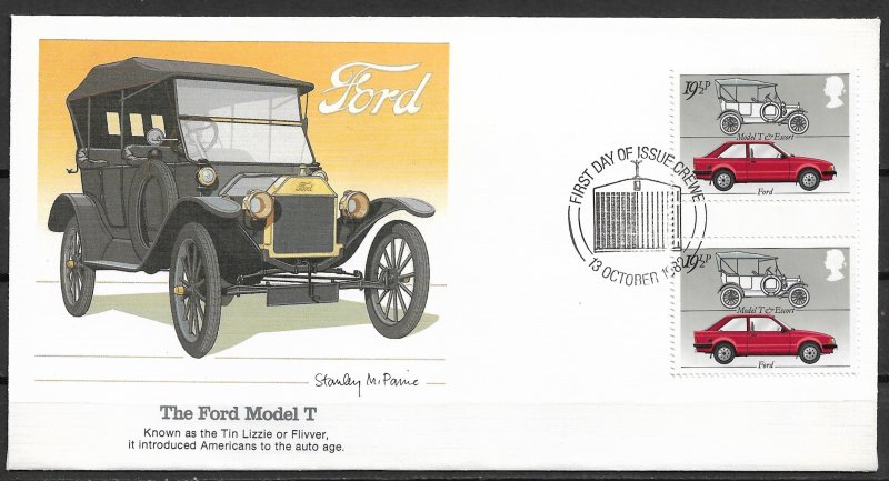 1982 Great Britain 1003 The Ford Model T gutter pair FDC