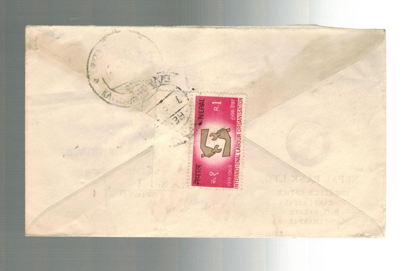 1938 Nepal International Labour Organization Stamp Registered Advertising Cover