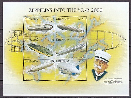 Grenada, Scott cat. 2576 a-f. Zepplins sheet of 6.