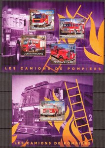 Central African Republic 2014 Fire Trucks (2) Sheet+ S/S MNH