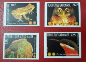 GABON 2004 IMPERF SET 1673 /6 BIODIVERSITY FROGS OWLS REPTILES OIL SHELL MNH-