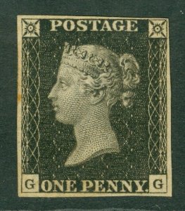 SG 2 1d black plate 3 lettered GG. A fresh mounted mint, original gum example... 