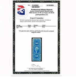 VERY AFFORDABLE GENUINE SCOTT #R58c 1862 BLUE LIFE INSURANCE REVENUE PSE CERT