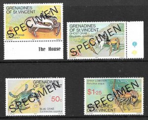 ST VINCENT GRENADINES 1977 CRABS Marine Life SPECIMEN Set Sc 119-122 MNH