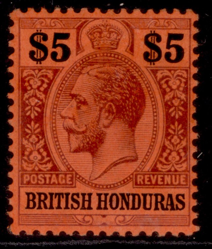 BRITISH HONDURAS GV SG110, $5 purple & black/red, VLH MINT. Cat £275.