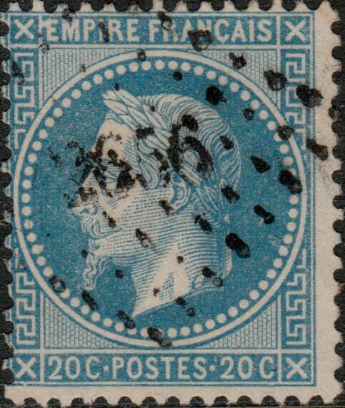 FRANCE - Yv.29B 20c bleu Empire Lauré obl. PC du GC 2656 de Nice - TB