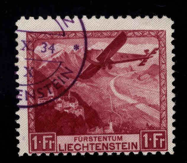 Liechtenstein Scott C6 Used 1930 Airmail  CV $47.50 off center cut in at bottom