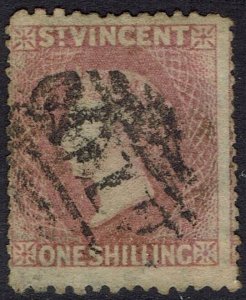 ST VINCENT 1872 QV 1/- WMK SMAL STAR SIDEWAYS PERF 11 TO 12½ X 15 USED