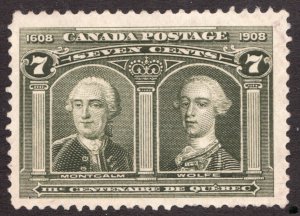 1908 Canada Sc# 100 - 7¢ Tercentennial Montcalm & Wolfe - MNG