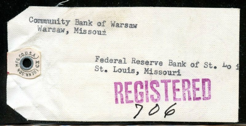 U.S. Scott 832 (2) and 830 (2) Prexies On Registered 1955 Missouri Bank Tag