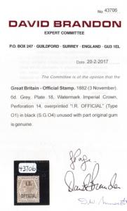 Great Britain #O6 (SG #O4) Very Fine Mint **With Certificate**