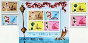 GILBERT AND ELLICE ISLANDS 1974 Canoe Crests (Decorations). Set & S/Sheet, MNH