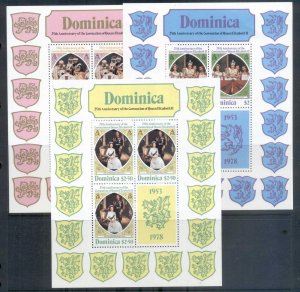 Dominica 1978 QEII Coronation 25th Anniversary 3xsheetlet MUH