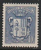 1937 Andorra, French - Sc 69 - MH VF - 1 single - Coat of Arms