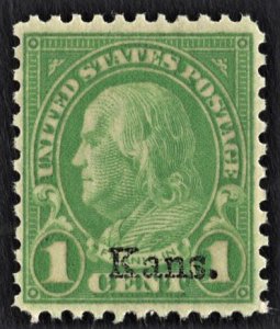 US 658 MNH VF 1 Cent Franklin Green Kansas Overprint