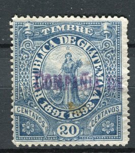 GUATEMALA; 1892 early classic Revenue issue fine used 20c. value