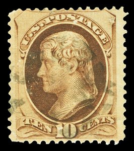 Scott 188 10c Brown Jefferson Soft Paper with Secret Mark Used Fine Cat $30