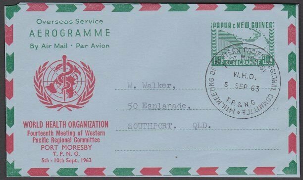 PAPUA NEW GUINEA 1963 World Health opt on 10d aerogramme - special pmk......K878