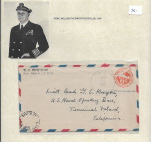 1944 Adm William Fechteler, USN to Terminal Island, Ca Airmail (53370)