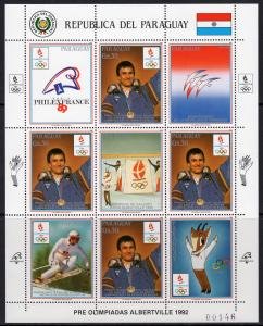 Paraguay 1989 OLYMPICS SKI FRANCK PICCARD Mini-Sheet + Labels Perforated MintNH