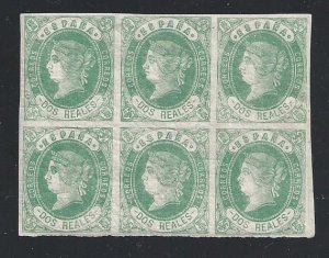 1862 SPAIN - No. 58 Effige of Queen Isabella II - MLH* - BLOCK OF SIX