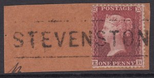 SG 40 1d plate 42 lettered EB. Very fine used on small piece with a Stevenston..